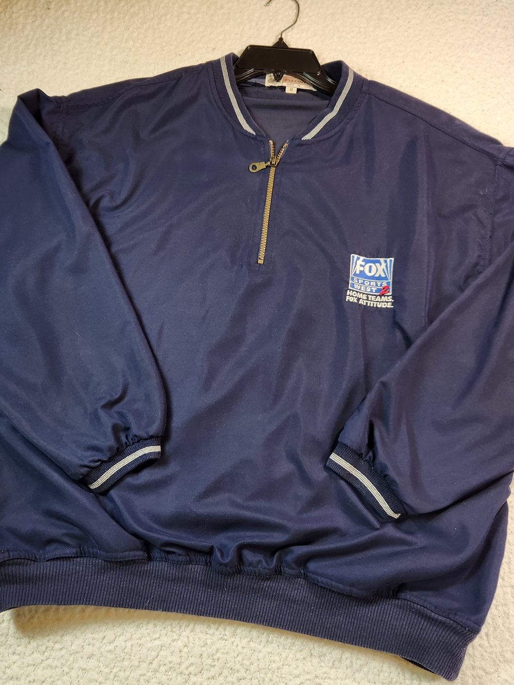 Vintage AKWA Fox Sports West 1/4 Zip Pullover Jacket M Medium Navy Blue Made USA